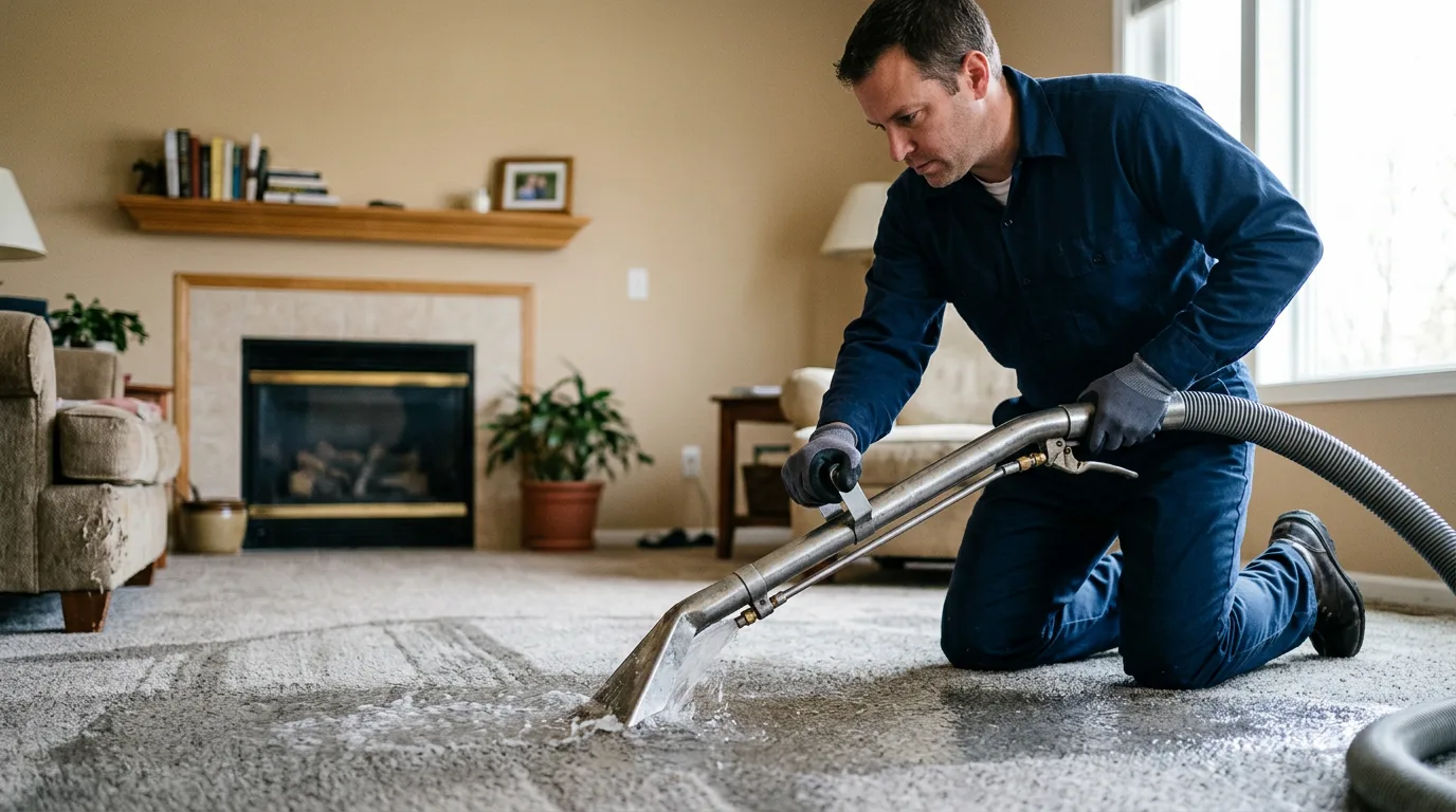 Water damage restoration technician working near Elsah, IL